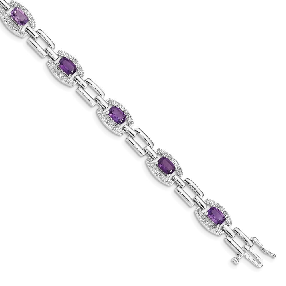 Kazi Luxury Sterling Silver Rhodium-plated Diamond & Amethyst Bracelet